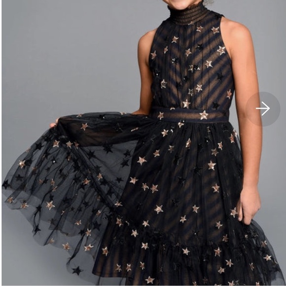 Hannah Banana Sequin Star Mesh Halter Dress